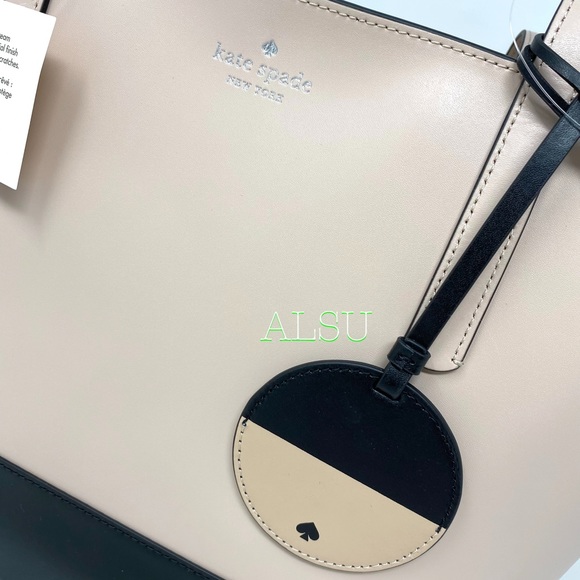 Kate ♠️ Spade Briel Large Tote Leather Beige Black - Picture 7 of 11